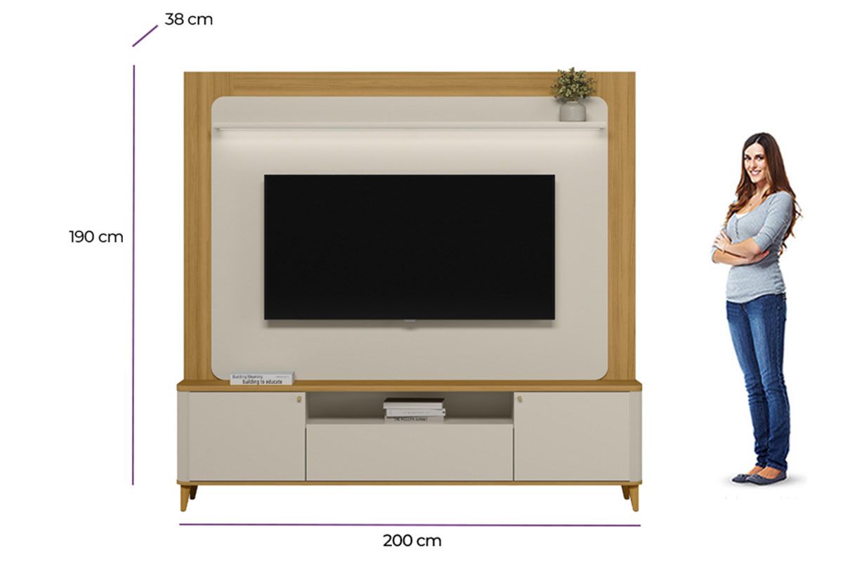 Home p/ TV até 70 Pol Munique c/3 Portas 1 Prateleira e Leds 200x190cm Linea Brasil Home p/ TV até 70 Pol Munique c/3 Portas 1 Prateleira e Leds 200x190cm Linea Brasil