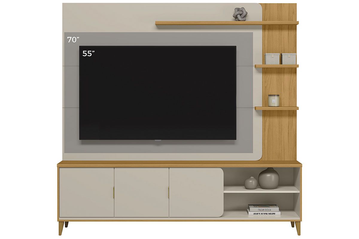 Home p/ TV até 70 Pol Napoli c/3 Portas 4 Prateleira c/Pés 193x200cm Linea Brasil