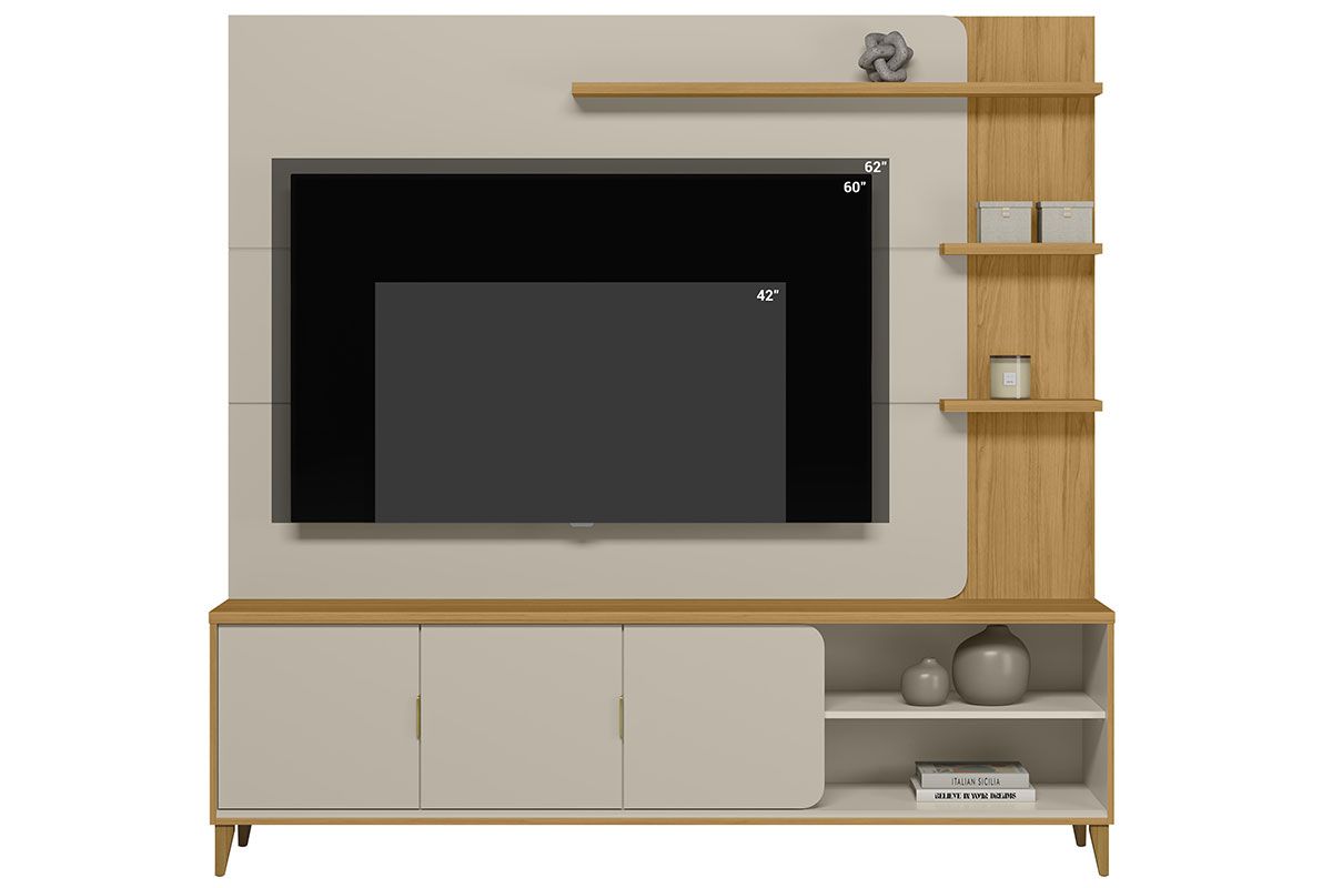 Home p/ TV até 70 Pol Napoli c/3 Portas 4 Prateleira c/Pés 193x200cm Linea Brasil