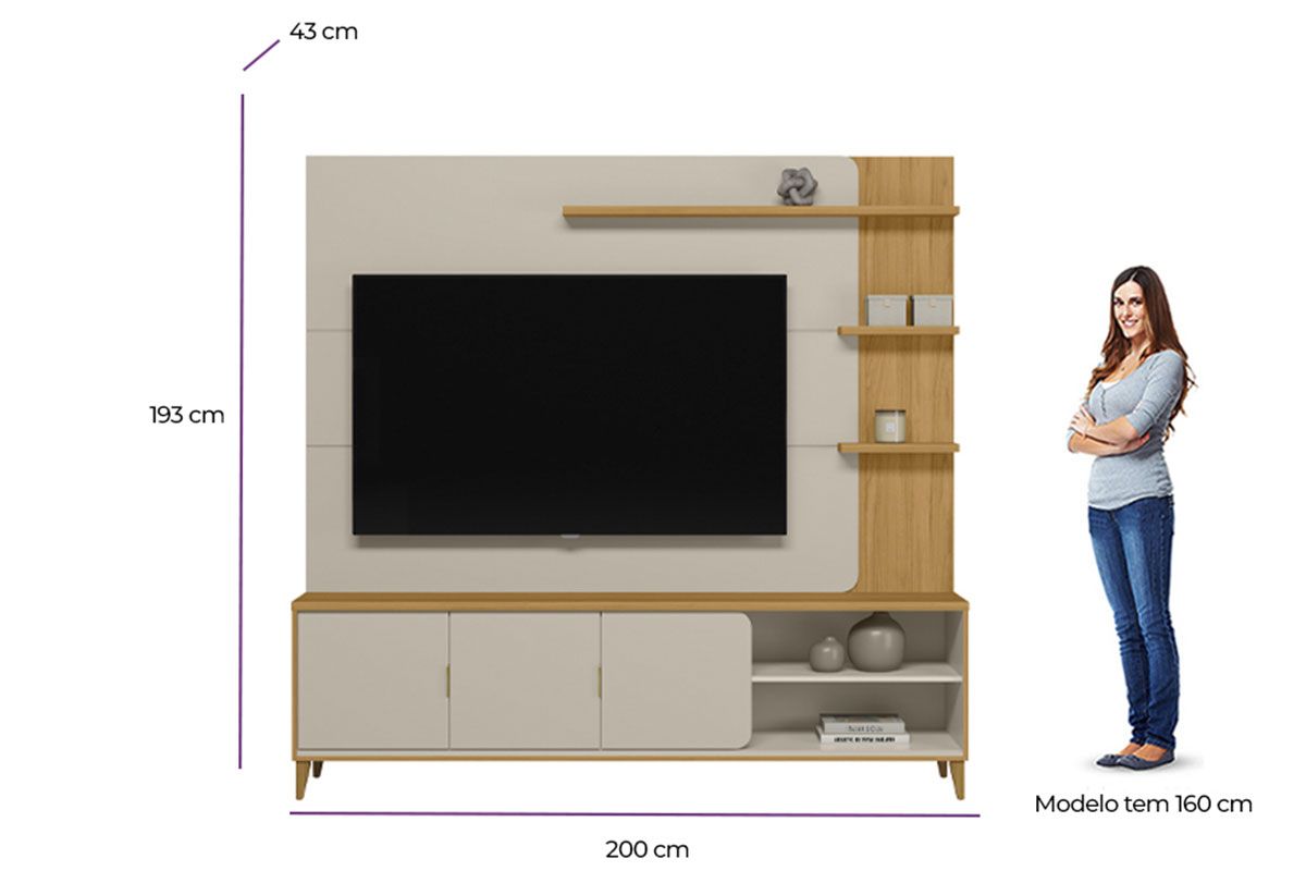 Home p/ TV até 70 Pol Napoli c/3 Portas 4 Prateleira c/Pés 193x200cm Linea Brasil