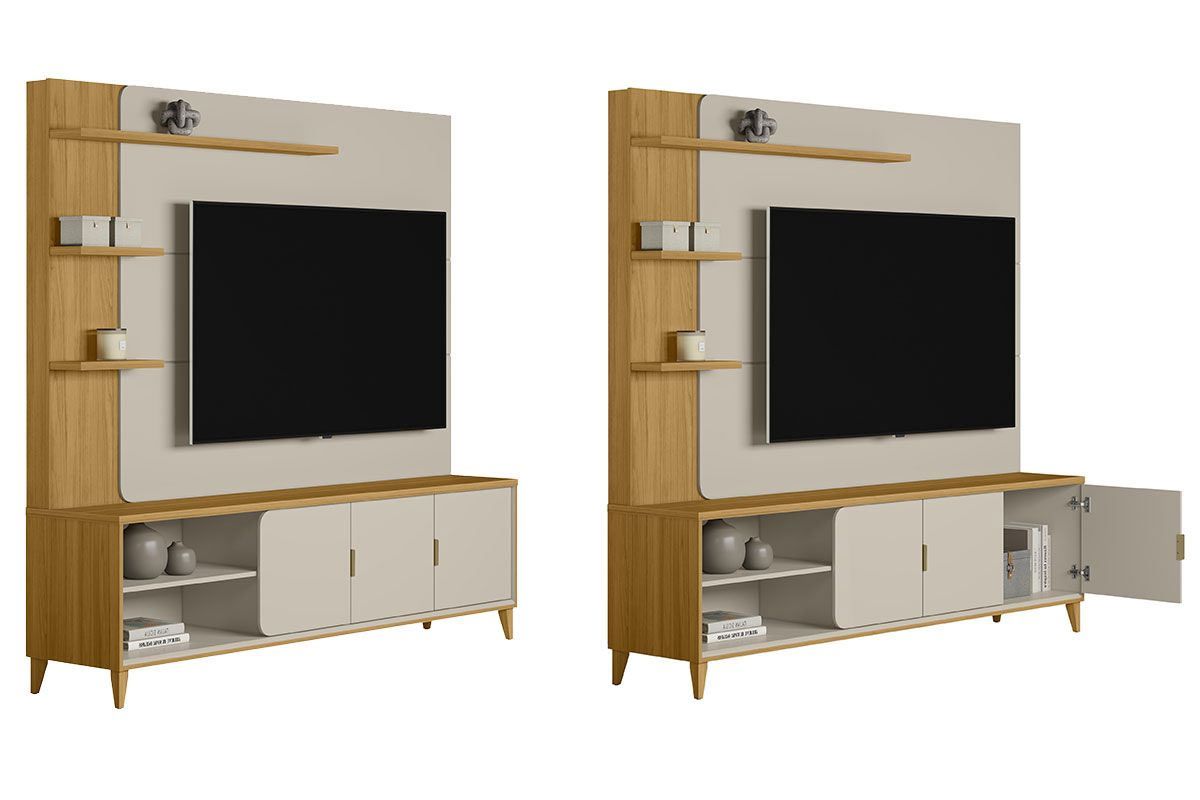 Home p/ TV até 70 Pol Napoli c/3 Portas 4 Prateleira c/Pés 193x200cm Linea Brasil