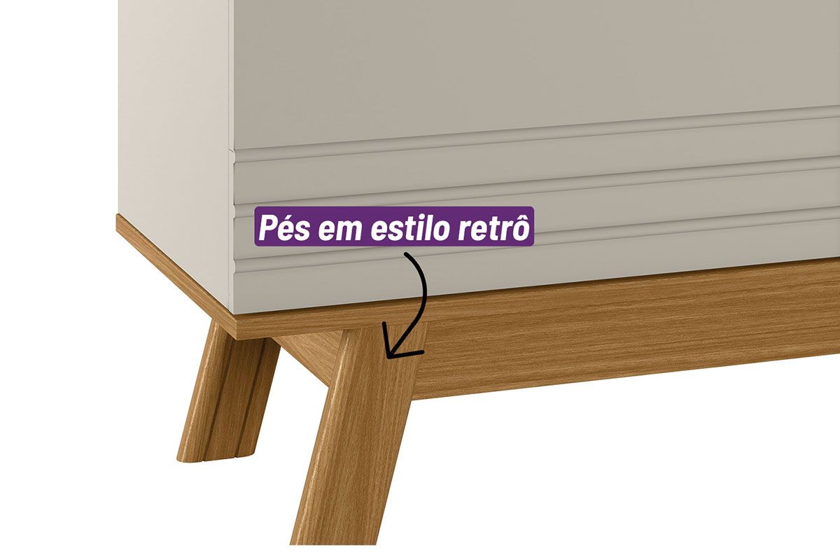 Rack Bancada p/ TV até 75 Pol Colorado 2 Ptas 1 Nicho Pés Retro 180x65cm Linea Brasil