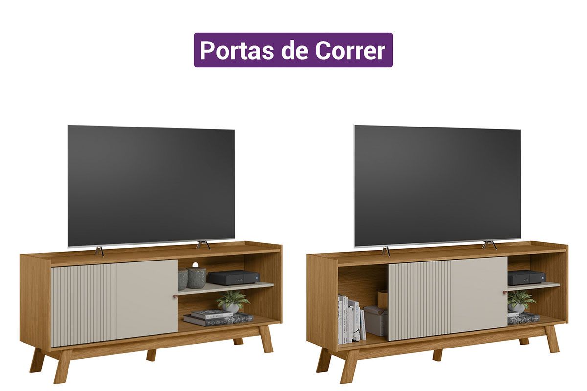 Rack Bancada p/ TV até 65 Pol Aurum 1 Pta 1 Prat c/Pés 160x66cm Linea Brasil