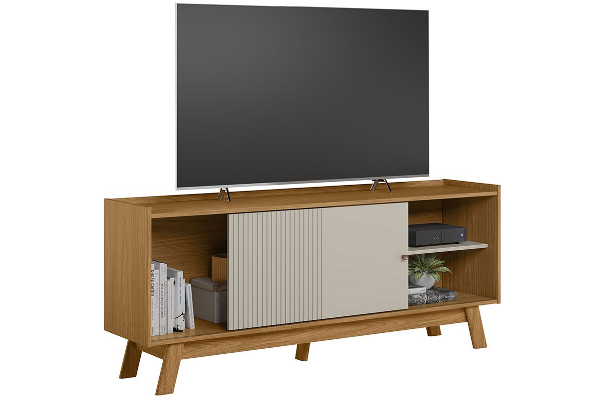 Rack Bancada p/ TV até 65 Pol Aurum 1 Pta 1 Prat c/Pés 160x66cm Linea Brasil