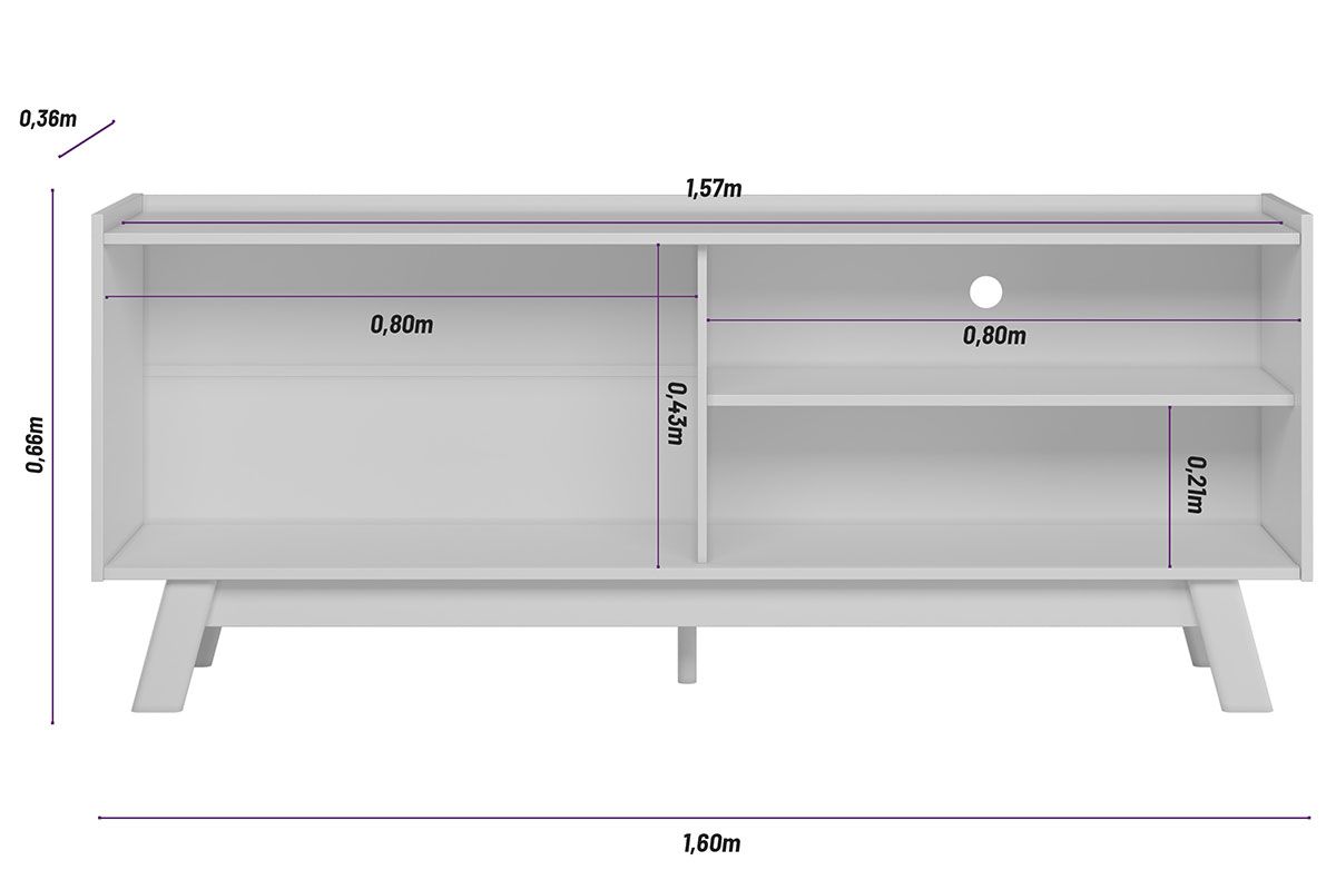 Rack Bancada p/ TV até 65 Pol Aurum 1 Pta 1 Prat c/Pés 160x66cm Linea Brasil
