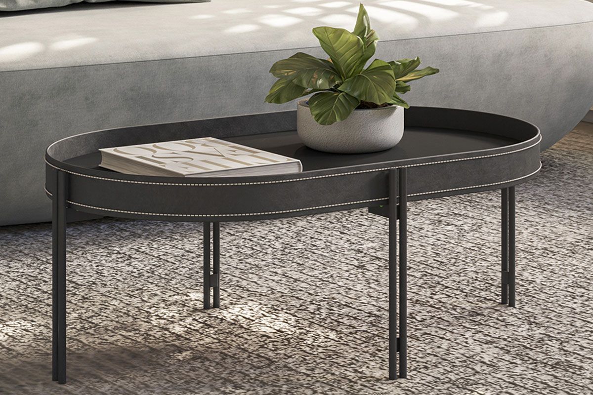 Mesa Centro Sala Monaco Organico Pés Metalico 93x57cm Linea BrasilPreto