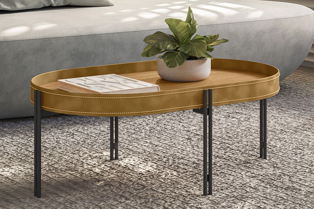 Mesa Centro Sala Monaco Organico Pés Metalico 93x57cm Linea Brasil