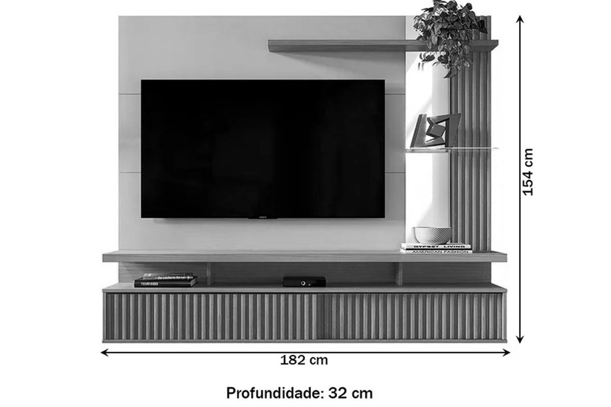 Painel Home p/ TV até 60 Pol Maragogi Ripado 2 Ptas Correr 2 Prat 182X154cm Linea Brasil Painel Home p/ TV até 60 Pol Maragogi Ripado 2 Ptas Correr 2 Prat 182X154cm Linea Brasil