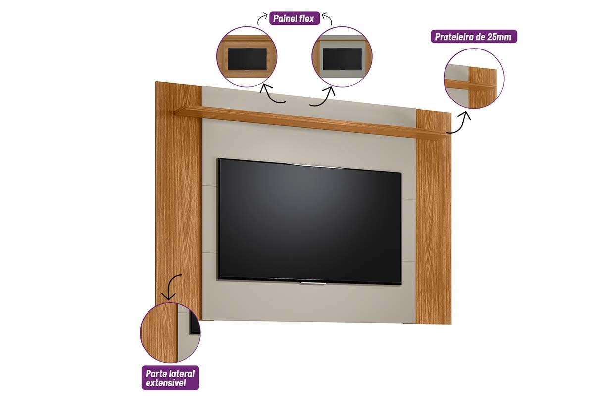 Painel Home p/ TV até 55 Pol Tulum Extensivel 1.6 x 1.8 c/1 Prat 180X124cm Linea Brasil