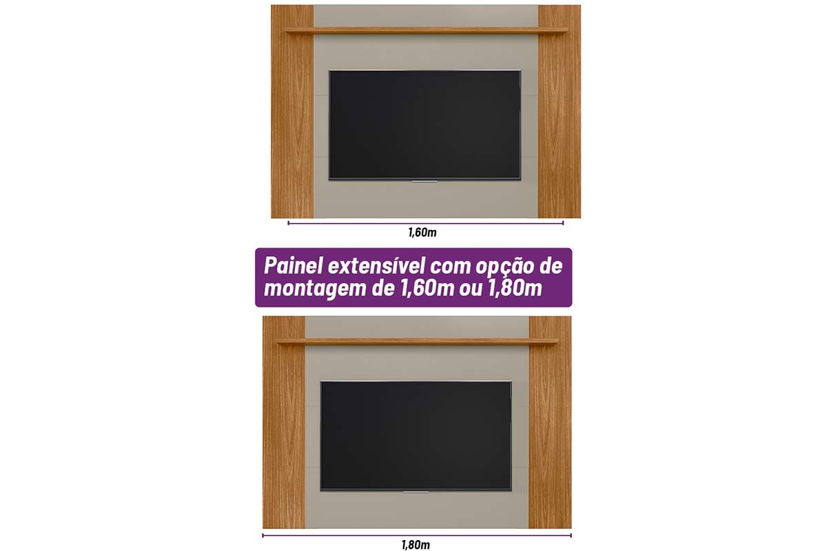 Painel Home p/ TV até 55 Pol Tulum Extensivel 1.6 x 1.8 c/1 Prat 180X124cm Linea Brasil