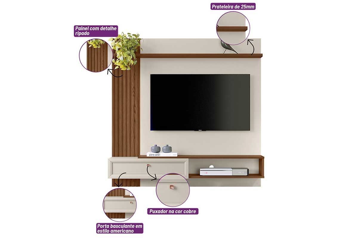 Painel Home p/ TV até 55 Pol Alvorada 1 Pta 1 Prat 133X132cm Linea Brasil Painel Home p/ TV até 55 Pol Alvorada 1 Pta 1 Prat 133X132cm Linea Brasil