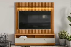 Home p/ TV até 75 Pol Ouro Preto Ripado c/2Gav. 1Prat. e Leds 180x198cm Linea Brasil