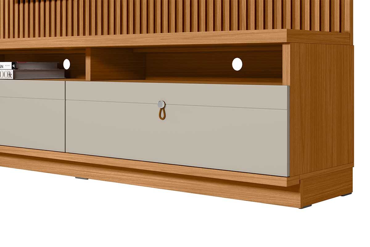 Home p/ TV até 75 Pol Ouro Preto Ripado c/2Gav. 1Prat. e Leds 180x198cm Linea Brasil