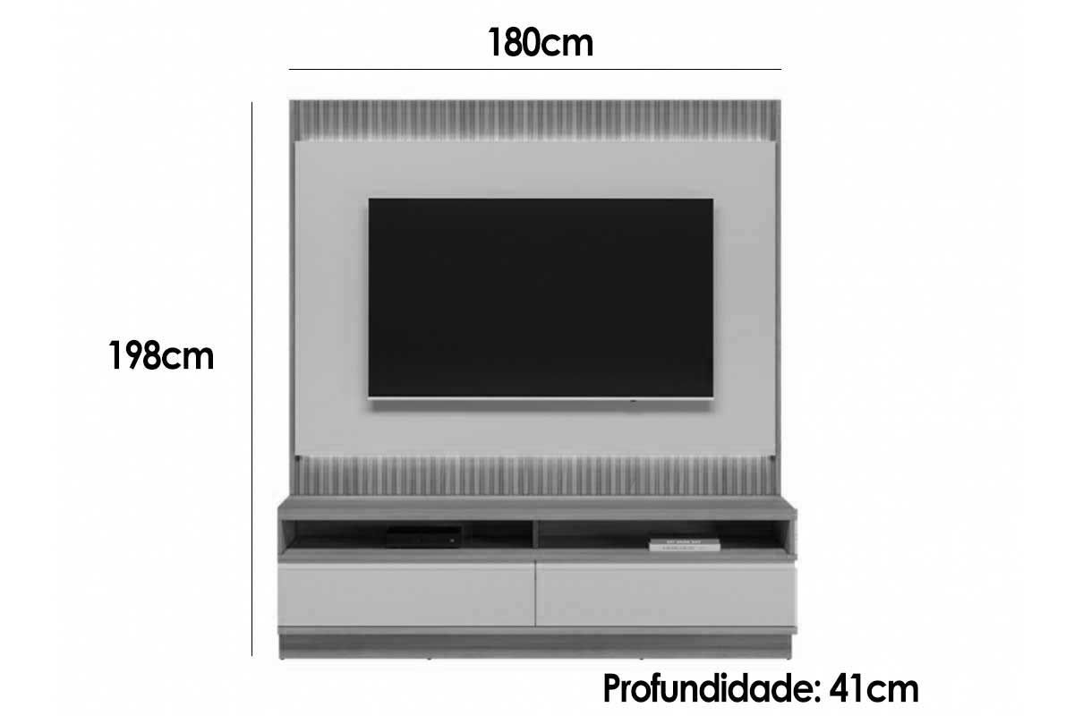 Home p/ TV até 70 Pol São Paulo Ripado c/2 Gavetas e Leds 180x198cm Linea Brasil