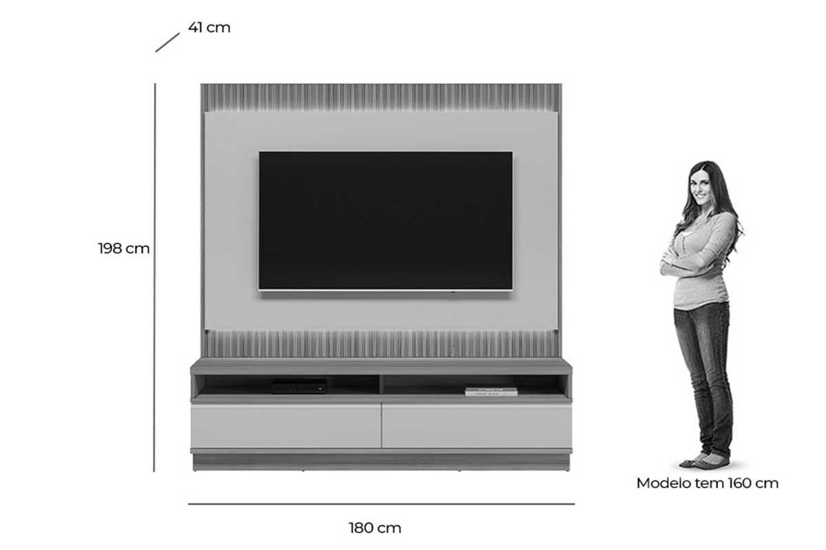Home p/ TV até 70 Pol São Paulo Ripado c/2 Gavetas e Leds 180x198cm Linea Brasil