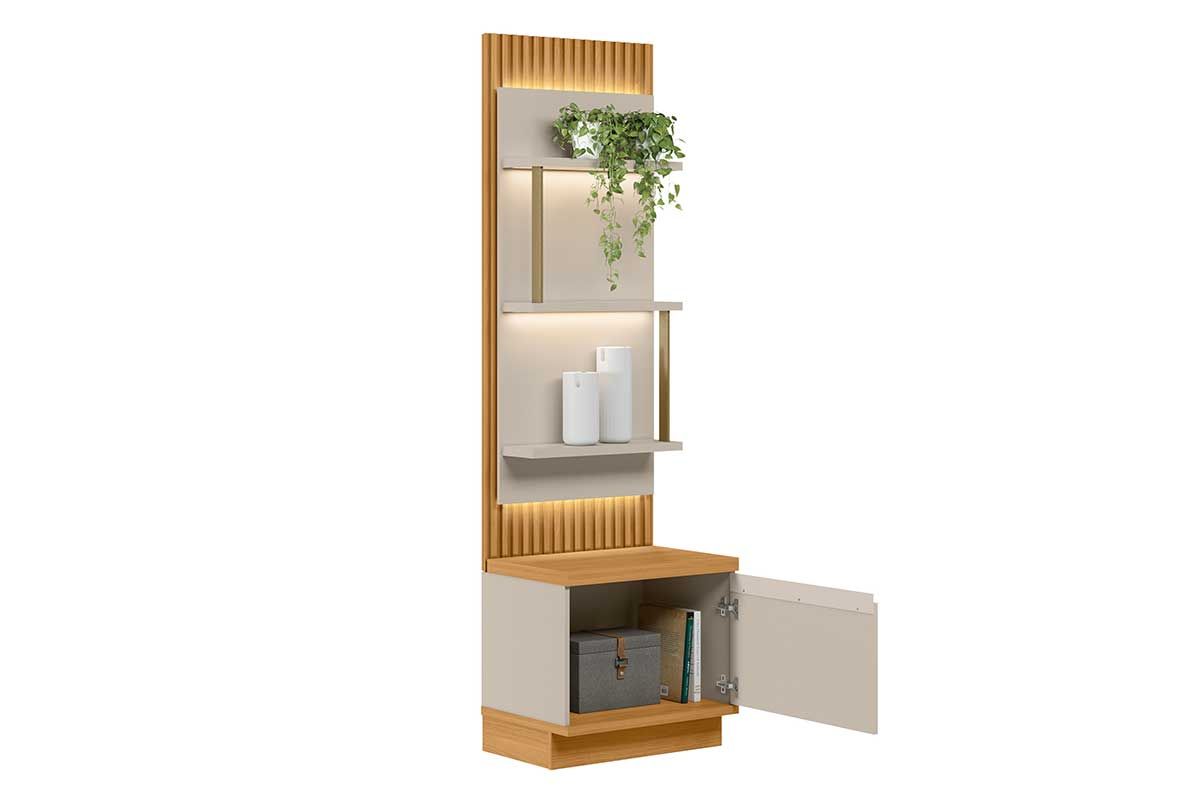 Rack Bancada p/ TV São Paulo Ripado Modular c/1 Gav. 3 Prateleiras e Leds 058x198cm Linea Brasil