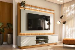 Home p/ TV até 75 Pol Guararapes Ripado c/2 Portas 2 Prateleiras e Leds 215x191cm Linea Brasil