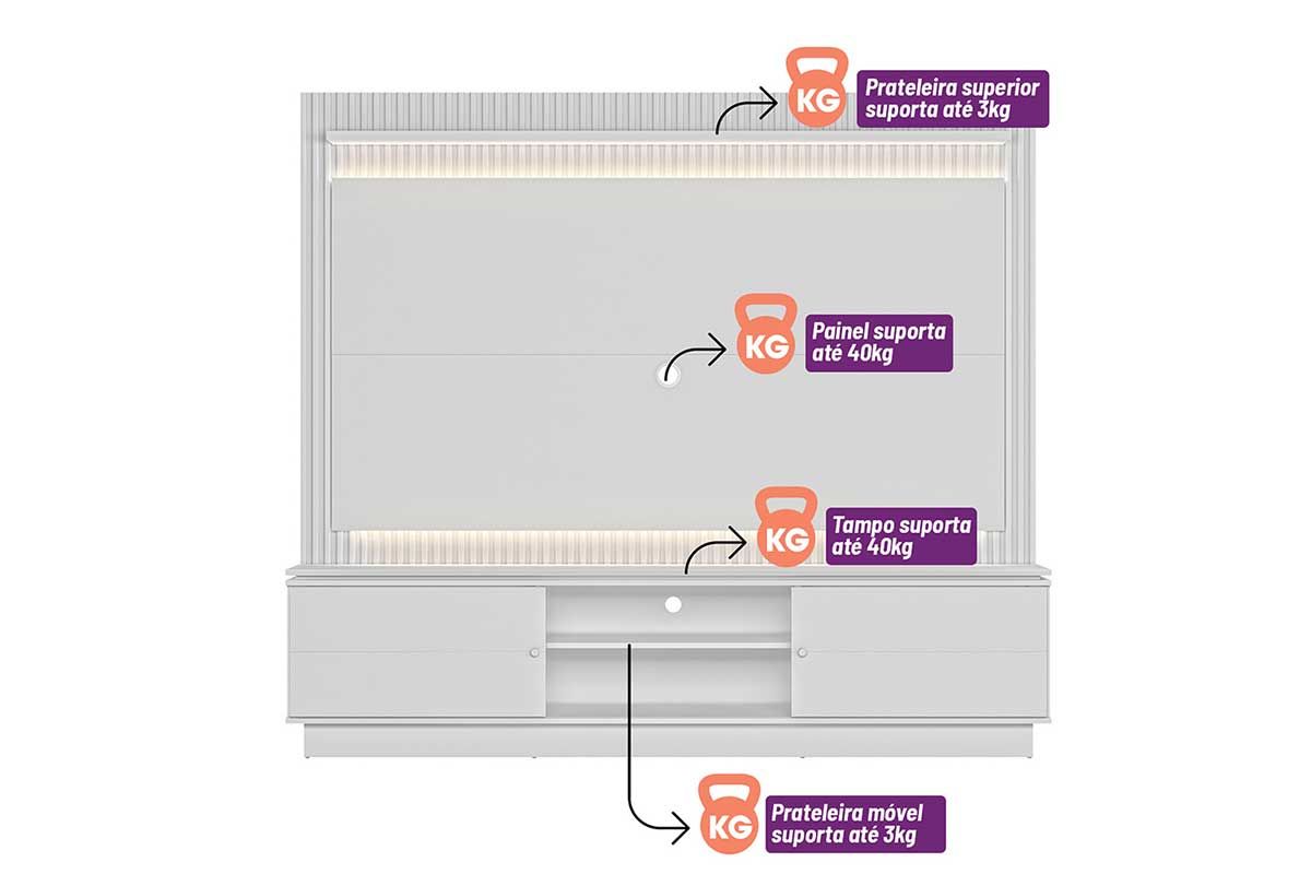 Home p/ TV até 75 Pol Guararapes Ripado c/2 Portas 2 Prateleiras e Leds 215x191cm Linea Brasil