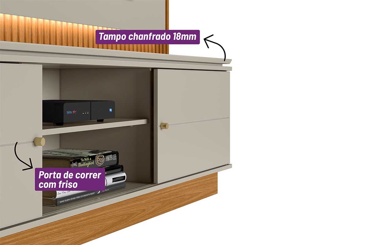 Home p/ TV até 75 Pol Guararapes Ripado c/2 Portas 2 Prateleiras e Leds 215x191cm Linea Brasil