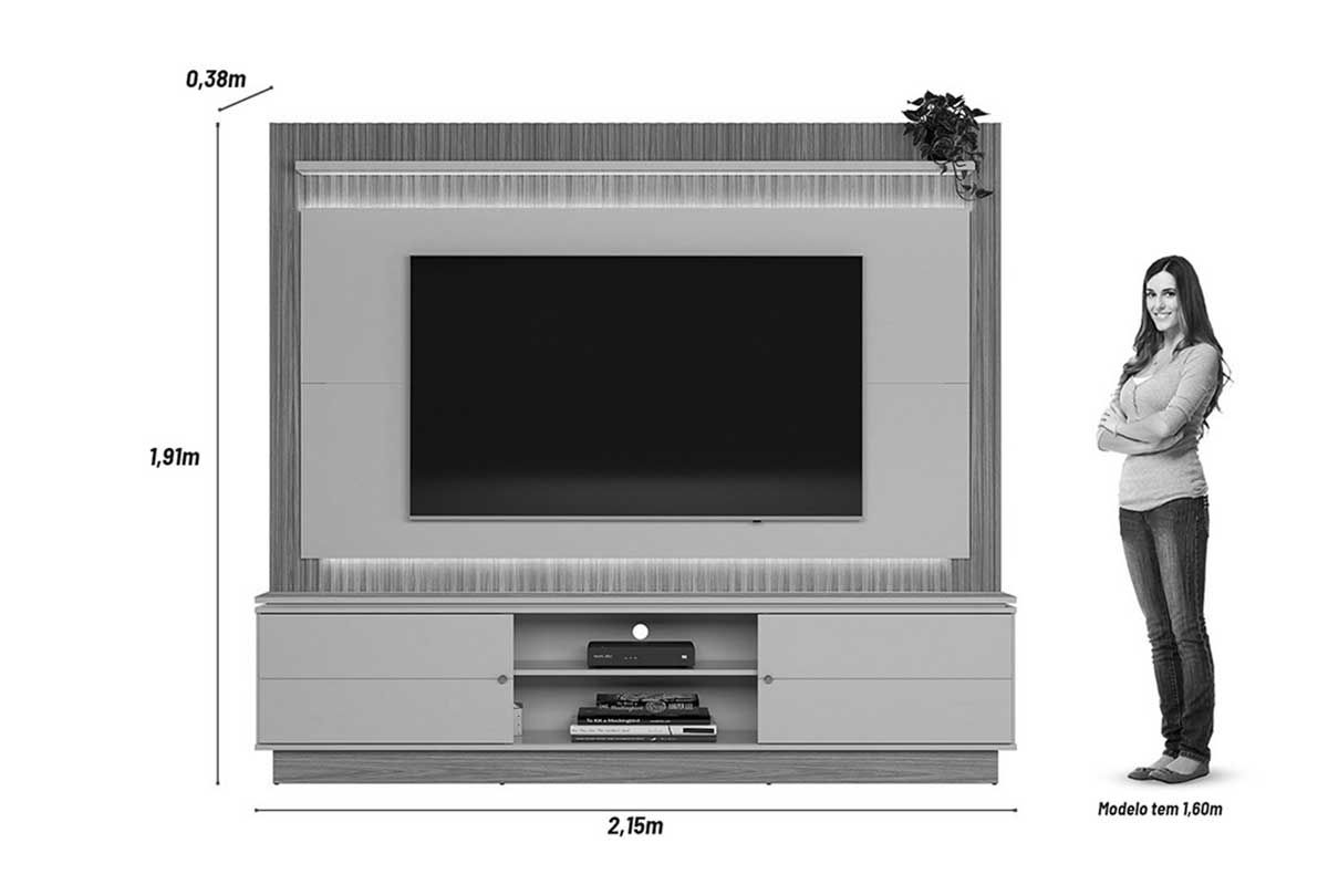 Home p/ TV até 75 Pol Guararapes Ripado c/2 Portas 2 Prateleiras e Leds 215x191cm Linea Brasil