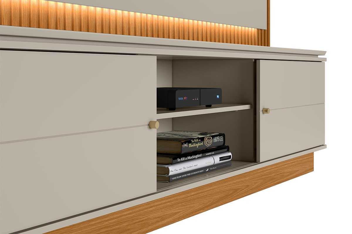 Home p/ TV até 75 Pol Guararapes Ripado c/2 Portas 2 Prateleiras e Leds 215x191cm Linea Brasil