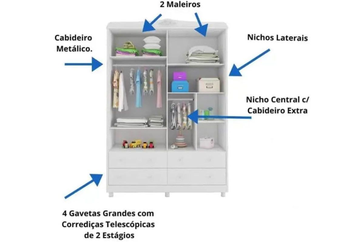 Guarda Roupa Infantil c/4 Portas (2 Cristal) e 4 Gavetas Êlo Peroba Guarda Roupa Infantil c/4 Portas (2 Cristal) e 4 Gavetas Êlo Peroba
