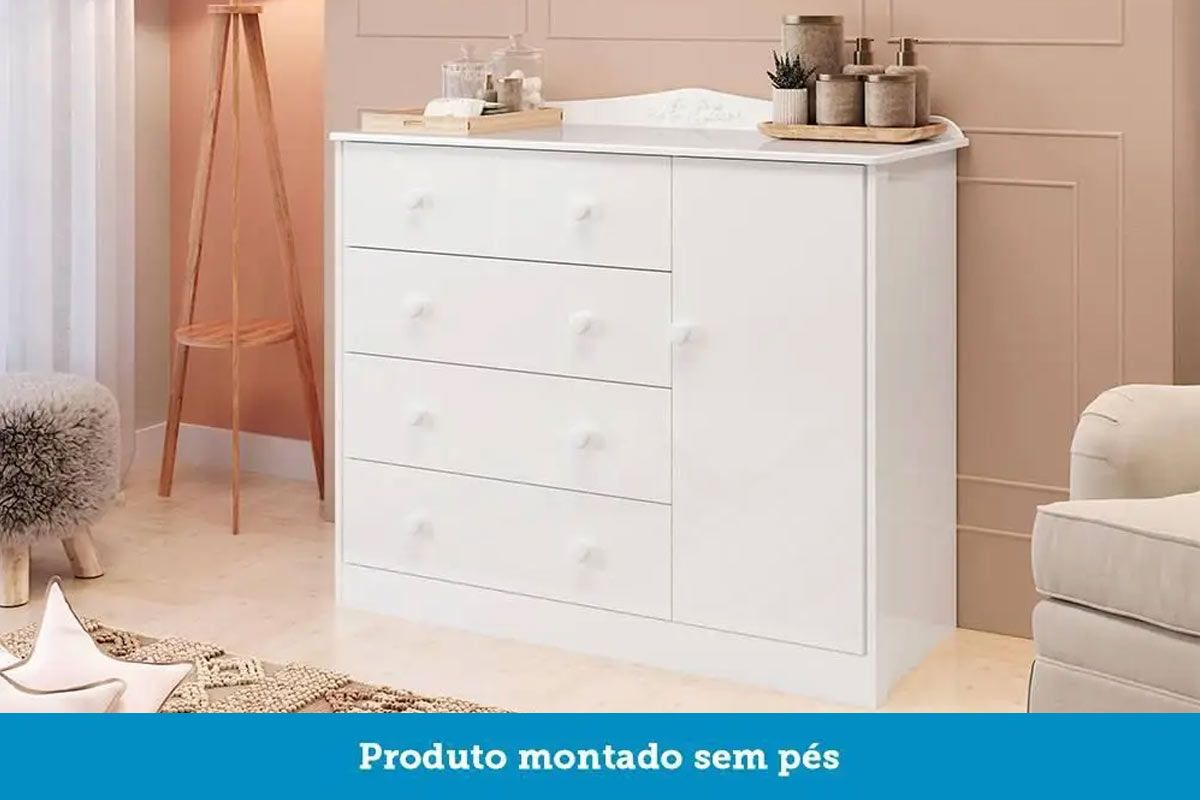 Cômoda Infantil Elô c/1 Porta e 4 Gavetas - Peroba Cômoda Infantil Elô c/1 Porta e 4 Gavetas - Peroba