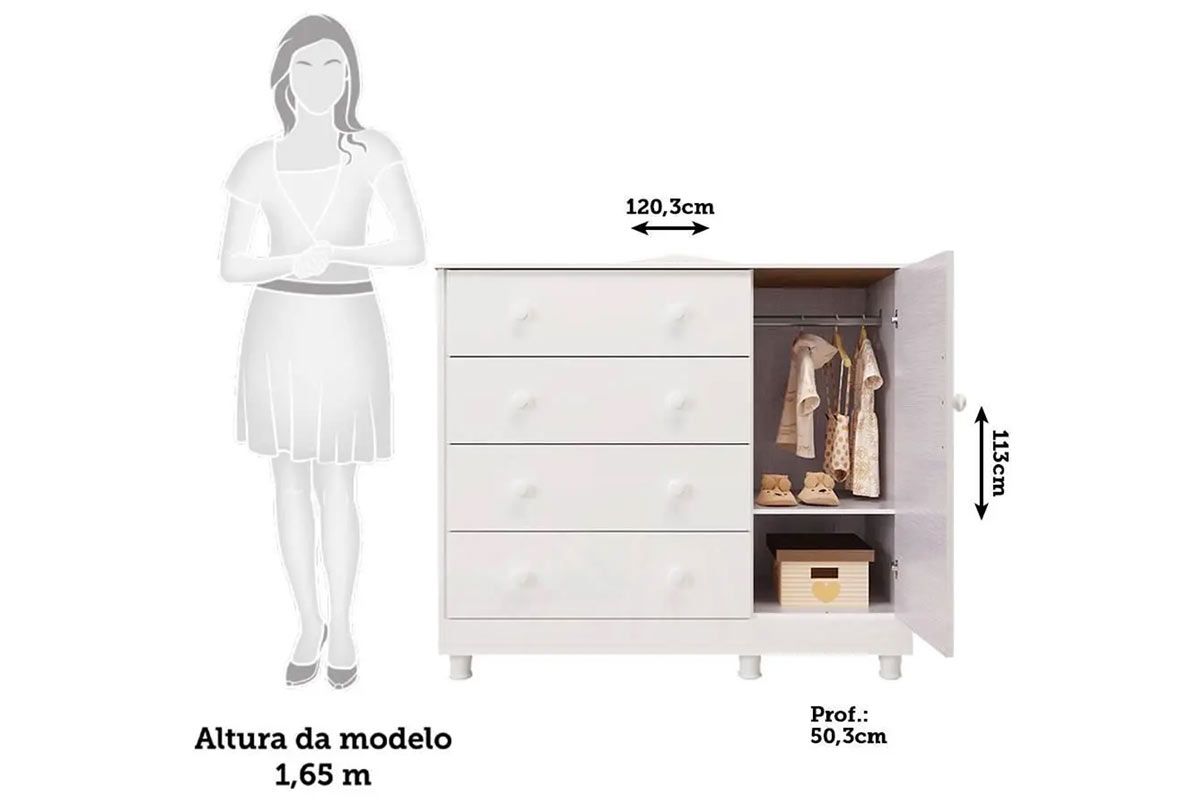 Cômoda Infantil Elô c/1 Porta e 4 Gavetas - Peroba Cômoda Infantil Elô c/1 Porta e 4 Gavetas - Peroba