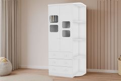 Guarda Roupa Infantil c/2 Portas Cristal 3 Prateleiras e 3 Gavetas Uli Peroba