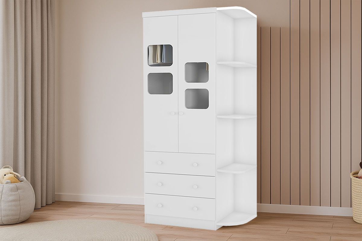 Guarda Roupa Infantil c/2 Portas Cristal 3 Prateleiras e 3 Gavetas Uli Peroba
