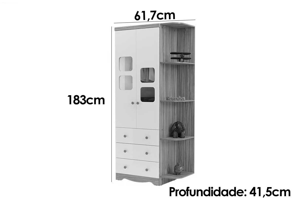 Guarda Roupa Infantil c/2 Portas Cristal 3 Prateleiras e 3 Gavetas Uli Peroba