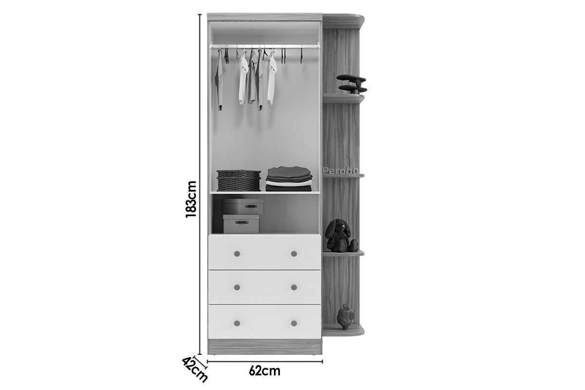 Guarda Roupa Infantil c/2 Portas Cristal e 3 Gavetas Tedy Peroba