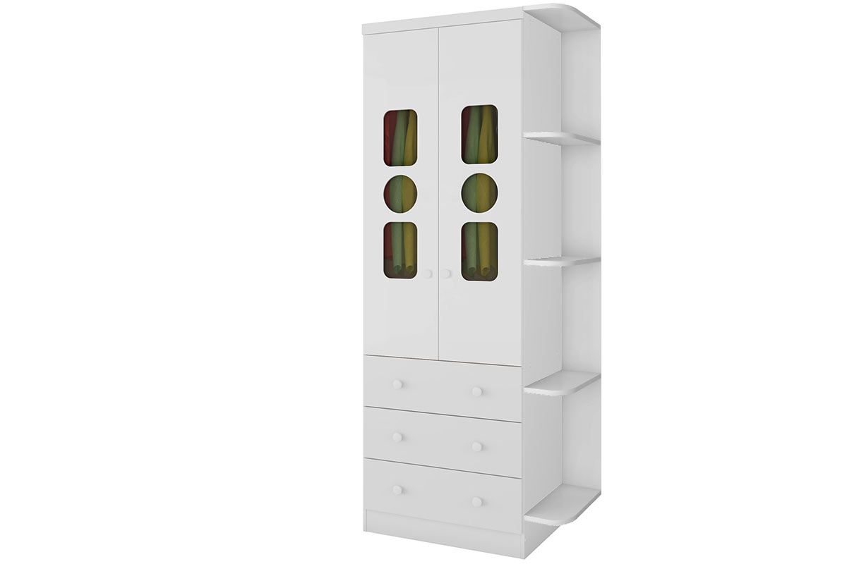 Guarda Roupa Infantil c/2 Portas Cristal e 3 Gavetas Tedy Peroba