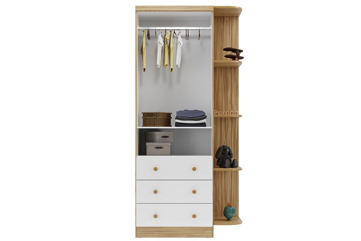 Guarda Roupa Infantil c/2 Portas Cristal e 3 Gavetas Tedy Peroba