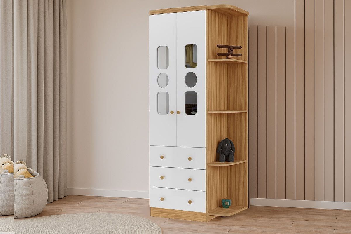 Guarda Roupa Infantil c/2 Portas Cristal e 3 Gavetas Tedy Peroba