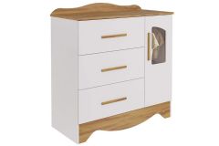 Cômoda Infantil Lisi Plus c/1 Porta Cristal e 4 Gavetas - Peroba - Branco/Amendoa