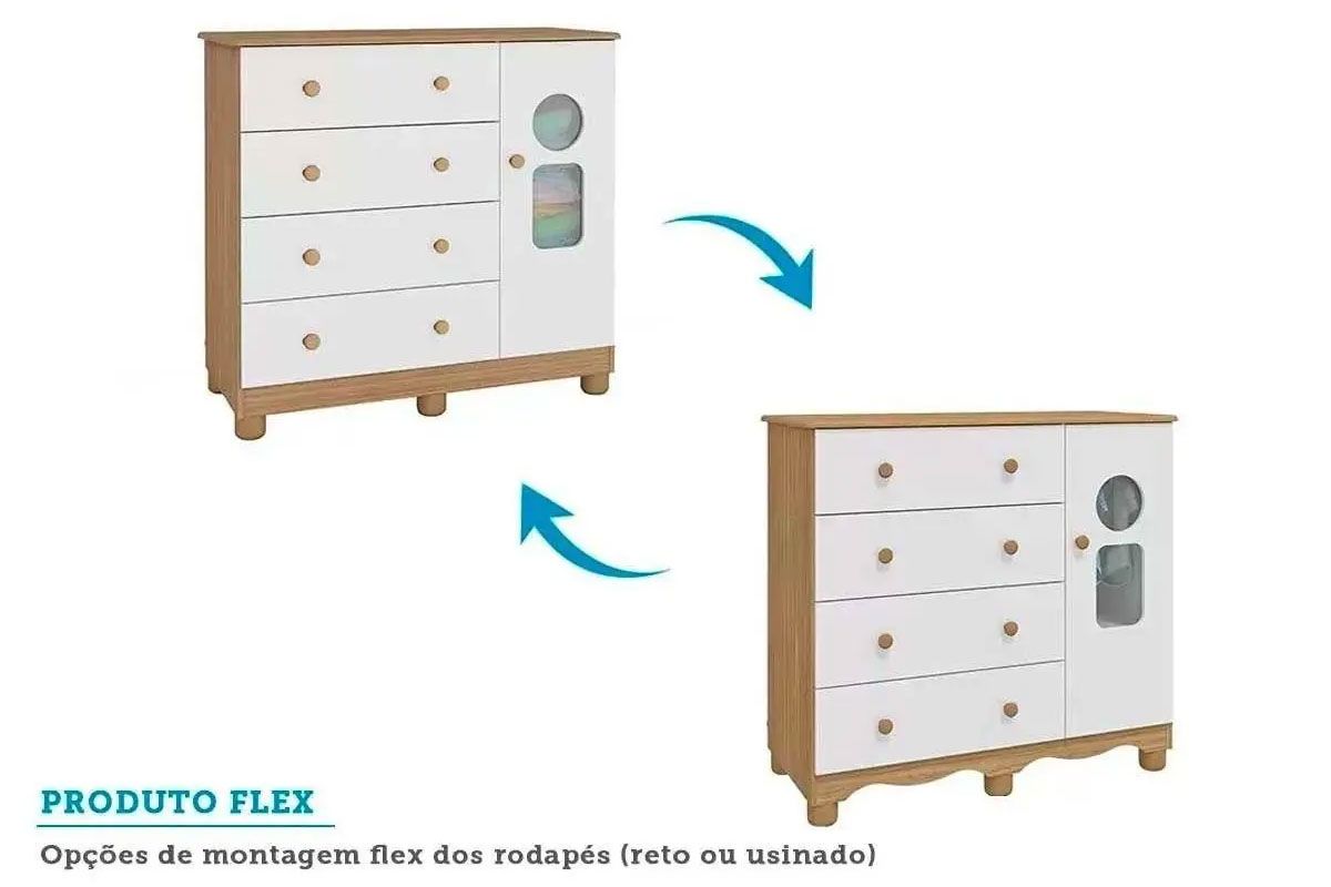 Cômoda Infantil Tedy c/1 Porta Cristal e 4 Gavetas - Peroba Cômoda Infantil Tedy c/1 Porta Cristal e 4 Gavetas - Peroba