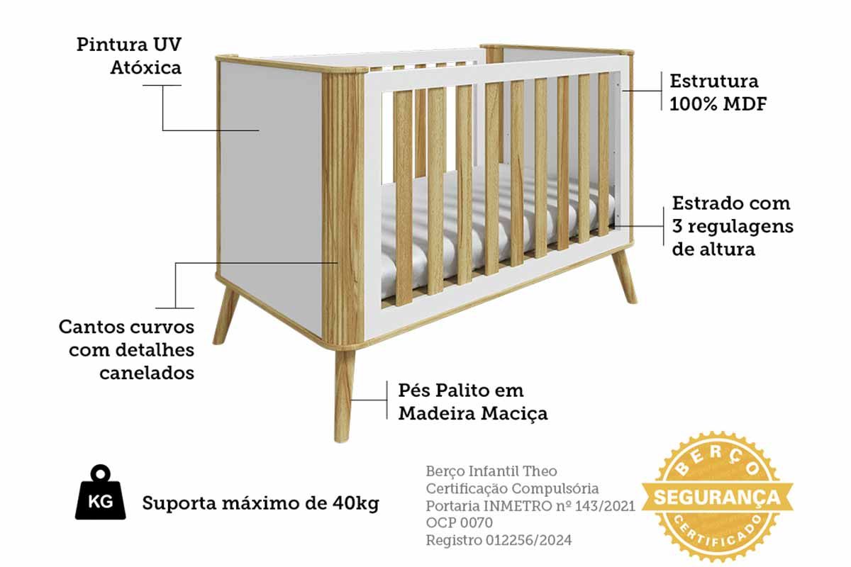 Berço Infantil Théo 3 em 1 Peroba Berço Infantil Théo 3 em 1 Peroba