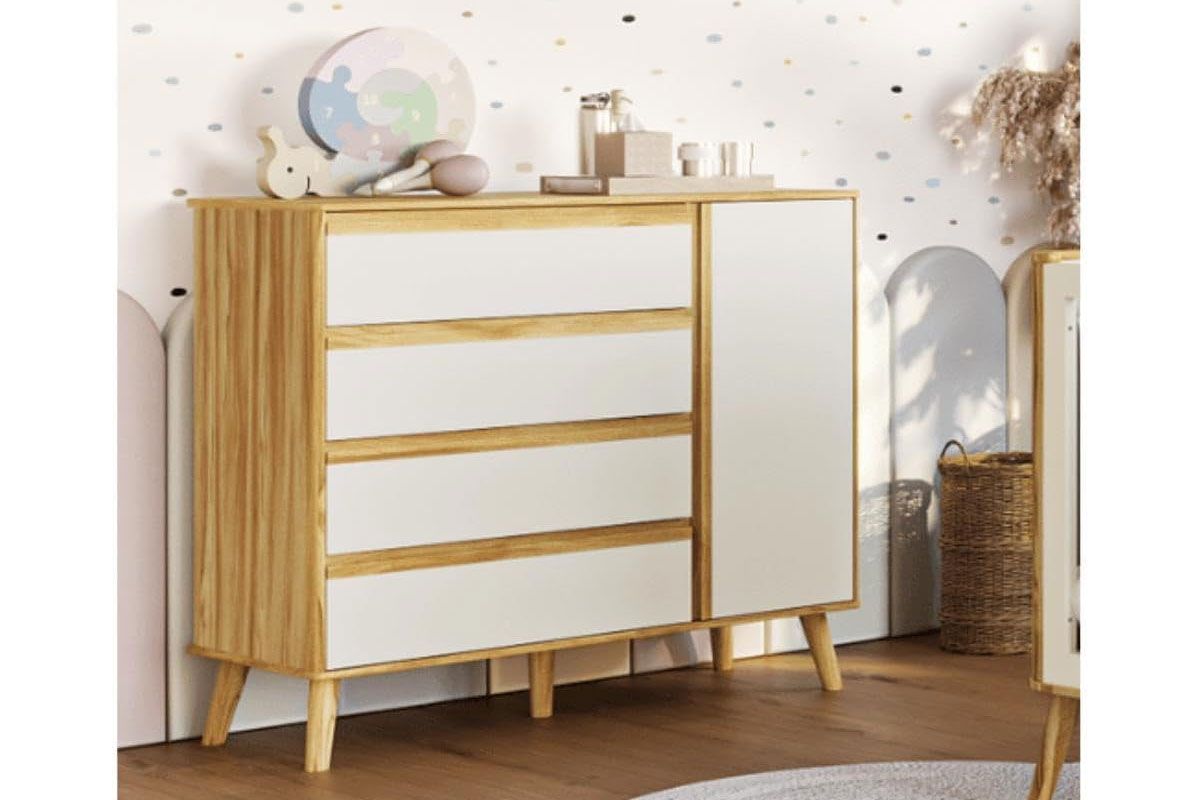 Cômoda Infantil Théo c/1 Porta e 4 Gavetas - Peroba