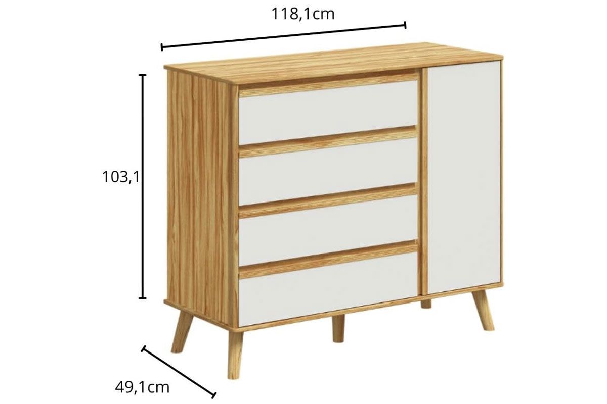 Cômoda Infantil Théo c/1 Porta e 4 Gavetas - Peroba