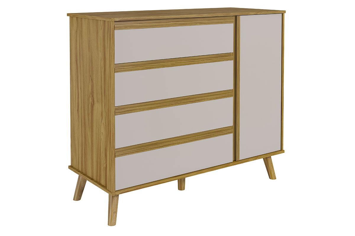 Cômoda Infantil Théo c/1 Porta e 4 Gavetas - PerobaOff White/Amendoa