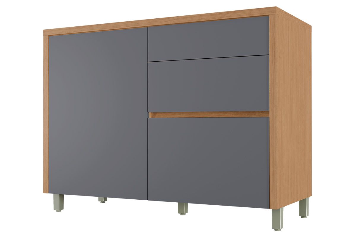 Balcão Cozinha Nesher Condessa c/1 Porta 3Gavs 120cmCarvalho/Titânio