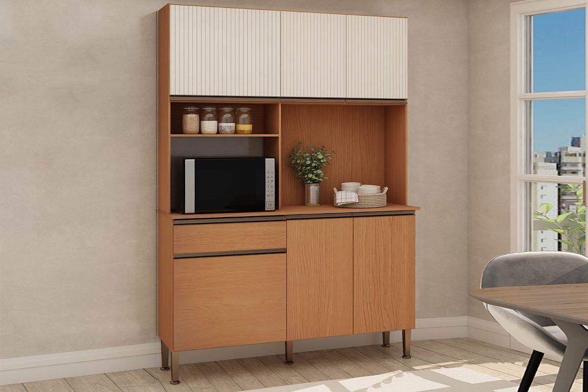 Cozinha Compacta Genialflex Marina c/6 Portas (3 Ripadas) 2 Nichos e 1 Gaveta 140cmFreijo/White Laca Cozinha Compacta Genialflex Marina c/6 Portas (3 Ripadas) 2 Nichos e 1 Gaveta 140cmFreijo/White Laca