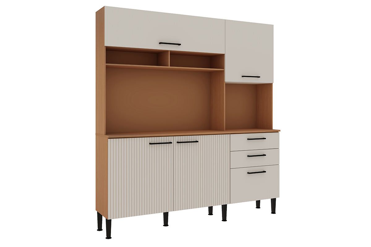 Cozinha Compacta Genialflex Fiori c/4 Portas (2 Ripadas) 3 Nichos e 3 Gavetas 180cm