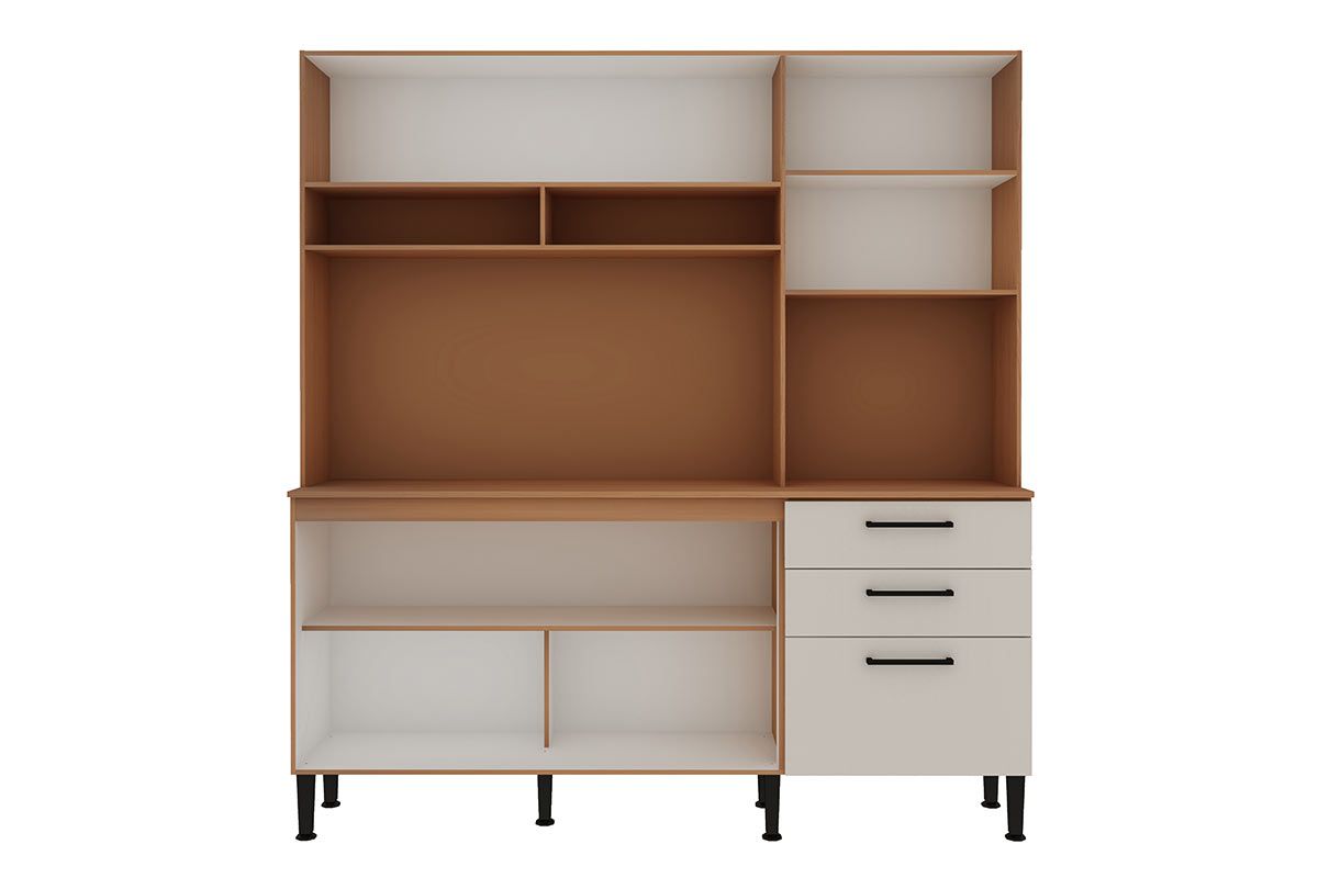 Cozinha Compacta Genialflex Fiori c/4 Portas (2 Ripadas) 3 Nichos e 3 Gavetas 180cm