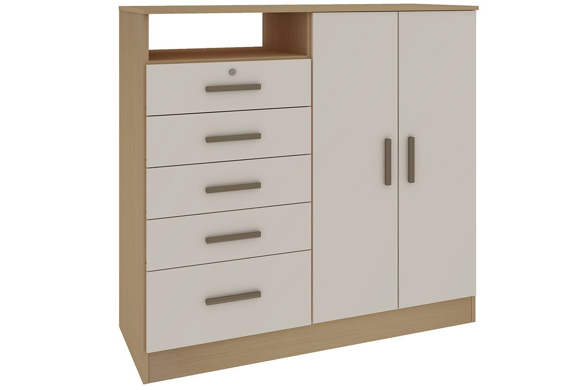 Cômoda Guatemala c/2 Portas 1 Nicho e 5 Gavetas (1 c/Chave) Genialflex