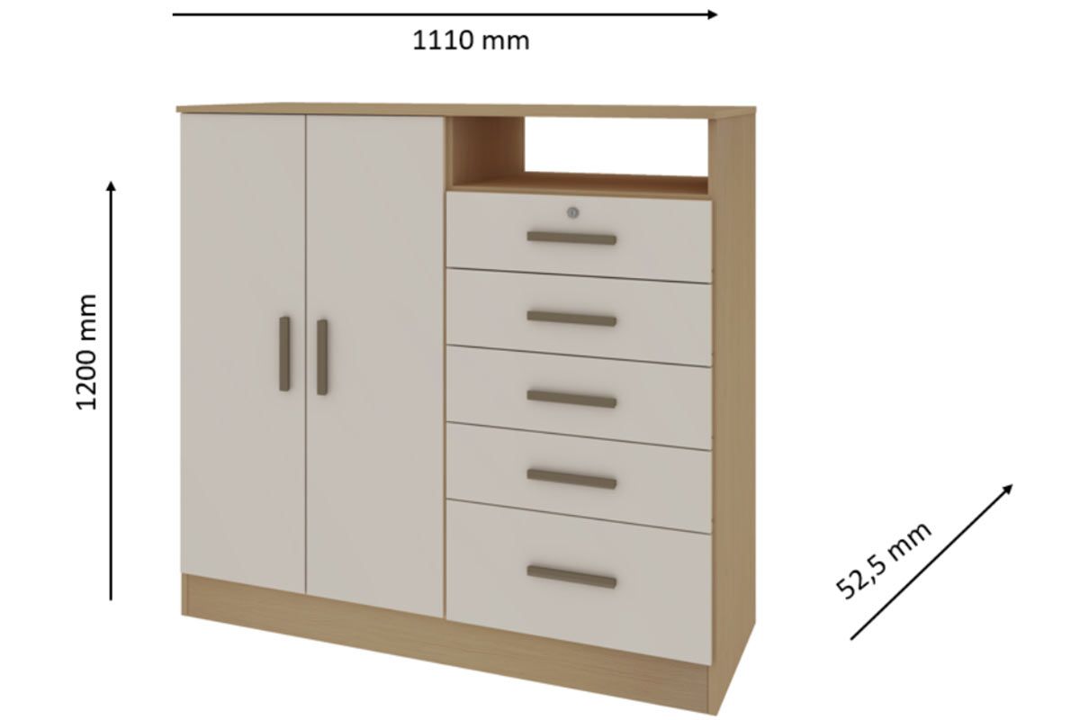 Cômoda Guatemala c/2 Portas 1 Nicho e 5 Gavetas (1 c/Chave) Genialflex