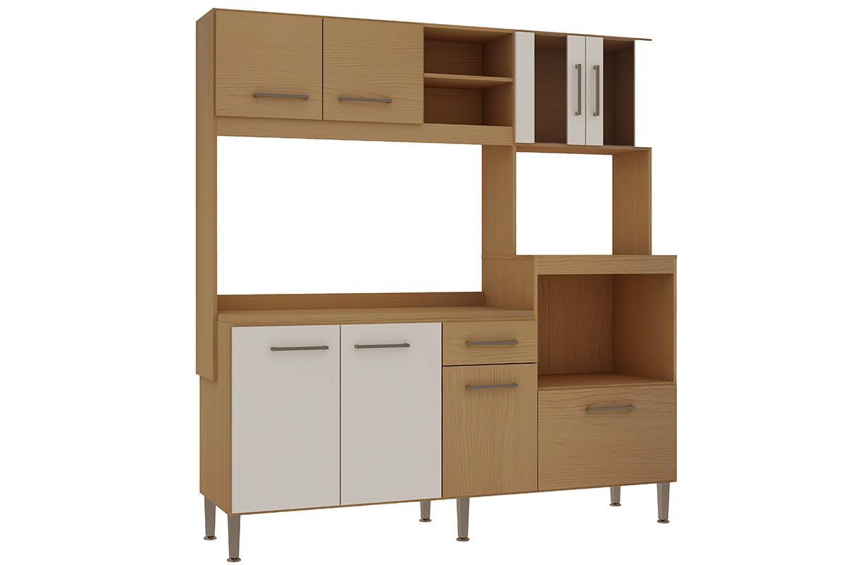 Cozinha Compacta Genialflex Helena c/8 Portas (2 c/Vidro) 4 Nichos e 1 Gaveta 186cm