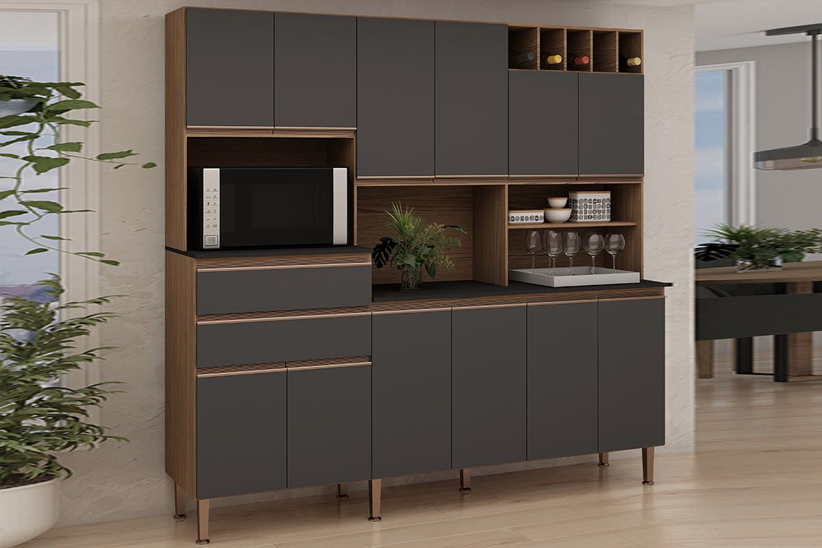 Cozinha Compacta Genialflex Malbec Prime c/12 Portas e 2 Gavetas 204cm