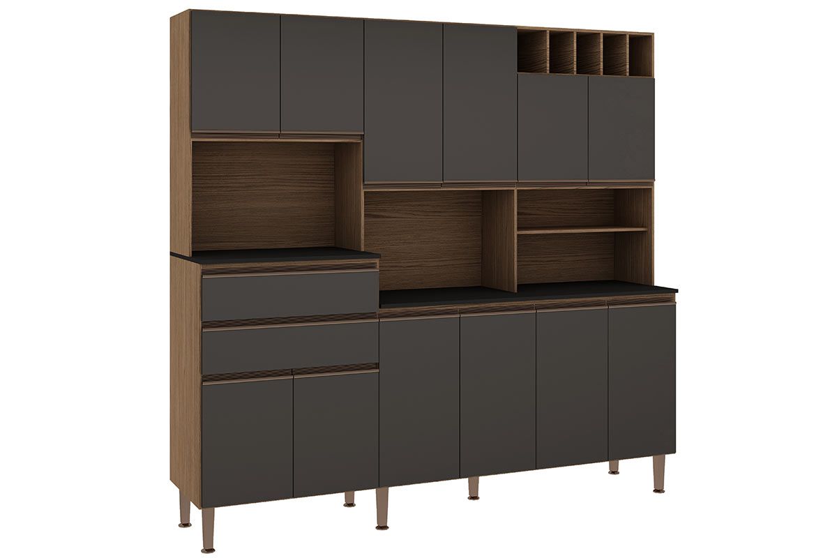 Cozinha Compacta Genialflex Malbec Prime c/12 Portas e 2 Gavetas 204cm